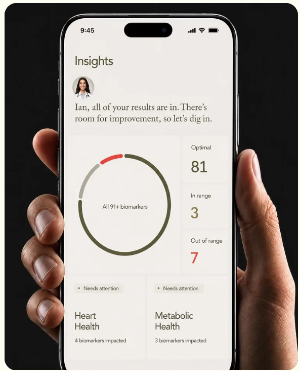 A preview of the Heva Insights lab results on a phone
