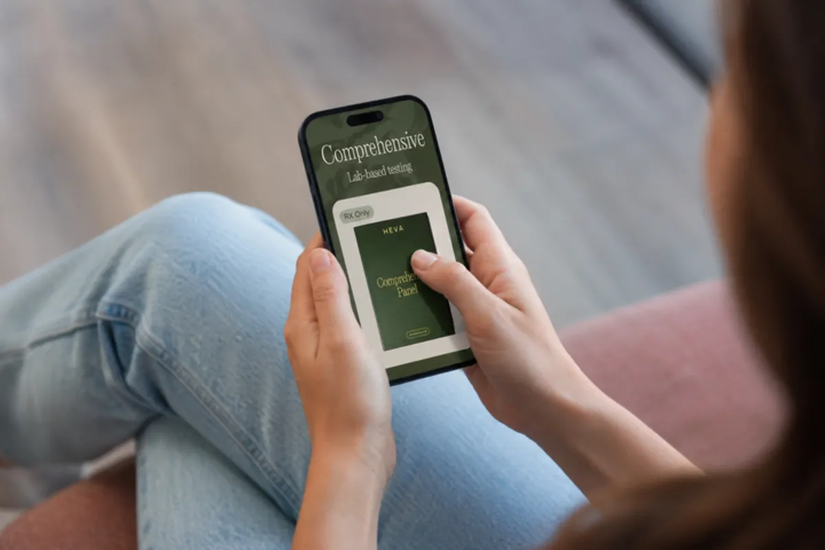 Heva lab panel order on a phone — comprehensive test selection